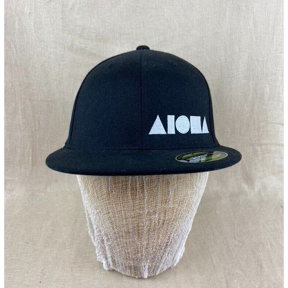 Adult Flexfit Black Aloha Shapes Hat 210 Fitted 7.25 - Picture 1 of 7